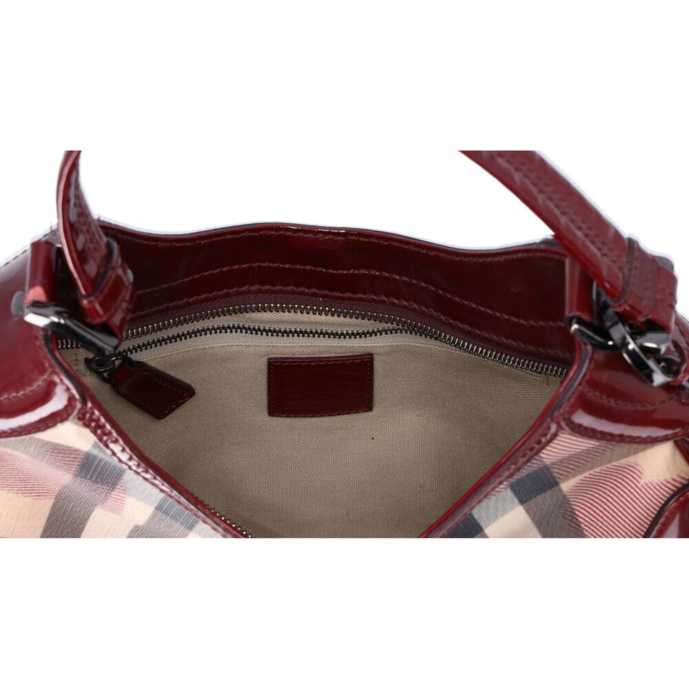 Burberry Nova Check Heart Half Moon Shoulder Bag Bordeaux Beige Multi - Picture 6 of 8